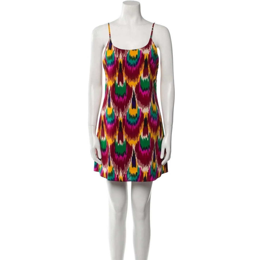 Alice + Olivia Printed Mini Dress Women Small Red Multicolor Ikat Slip Excellent